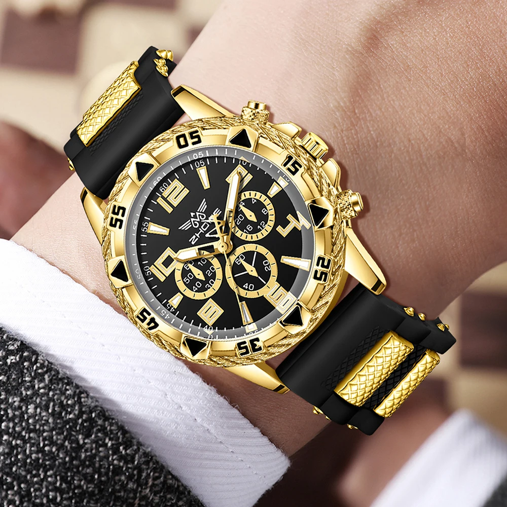 4PPC Black Men's Watch Set Fashion Trend Quartz Watch Bracelet Necklace Ring Set Perfect Gift for Friends or Bar Dad thumbnail 5
