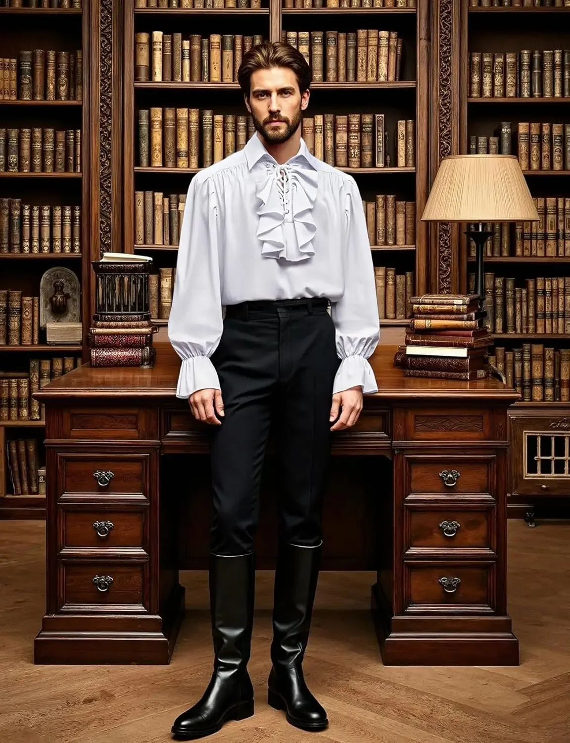 LisdinoJEMITOP Mens Pirate Vampire Ruffle Shirt Elastic Cuff Poet Victorian Steampunk Renaissance Medieval Cosplay Costume thumbnail 3