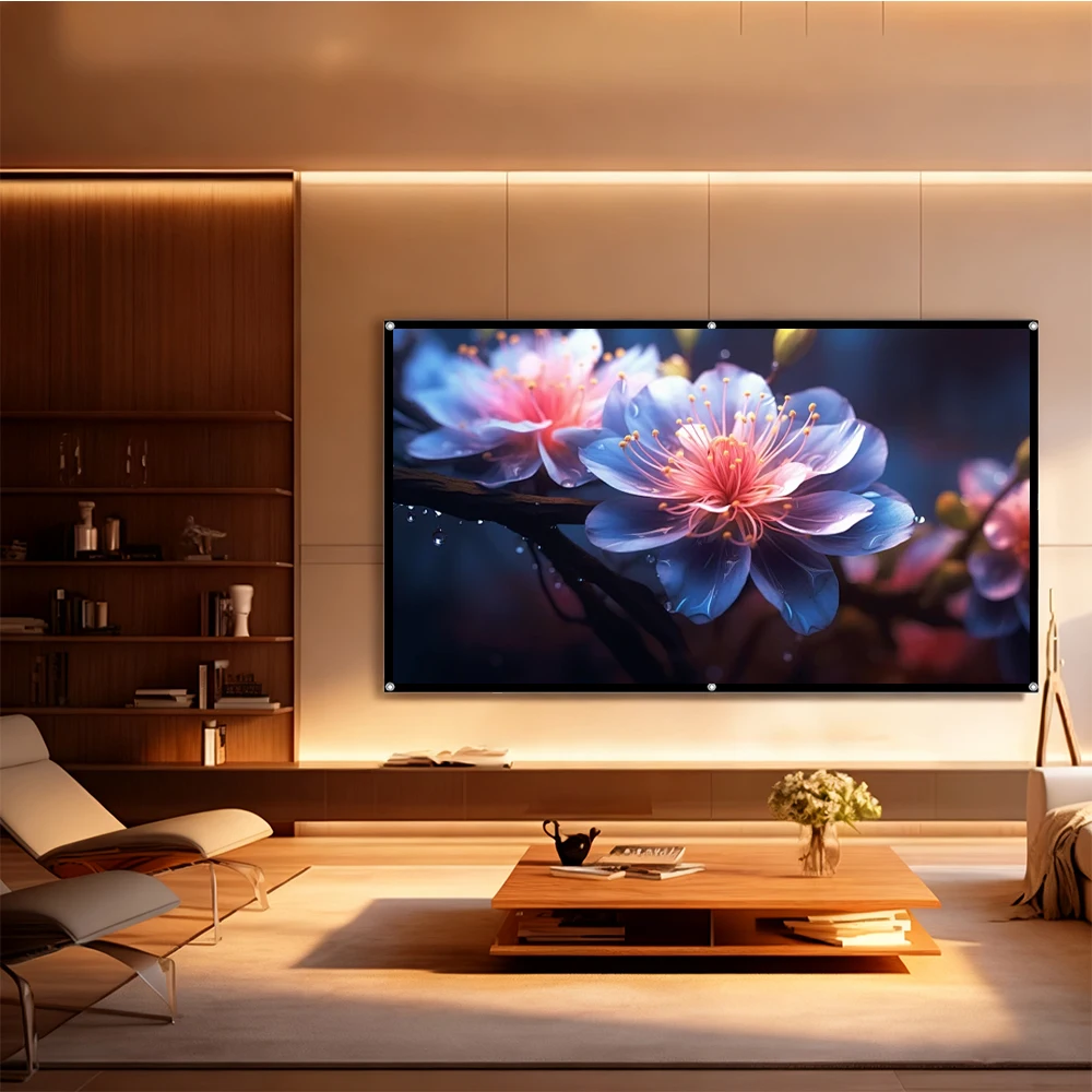 XIAOHUI Simple White Grid Anti-Light Screen Portable Projector Screen 60-180Inch Home Office Projection Screen 16:9 Ratio thumbnail 6