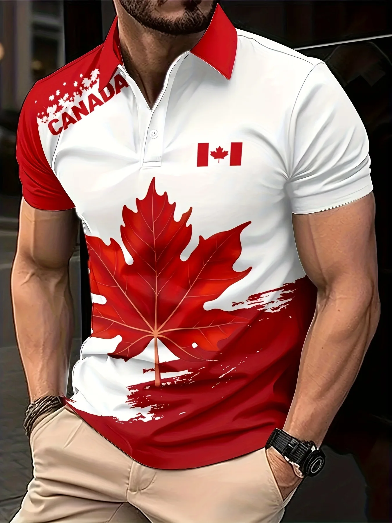Fashion Maple Leaves Canada Flag Men's Polo T-Shirts Summer Casual Sport Short Sleeve 3D Printed Streetwear Men Clothing Tops thumbnail 2