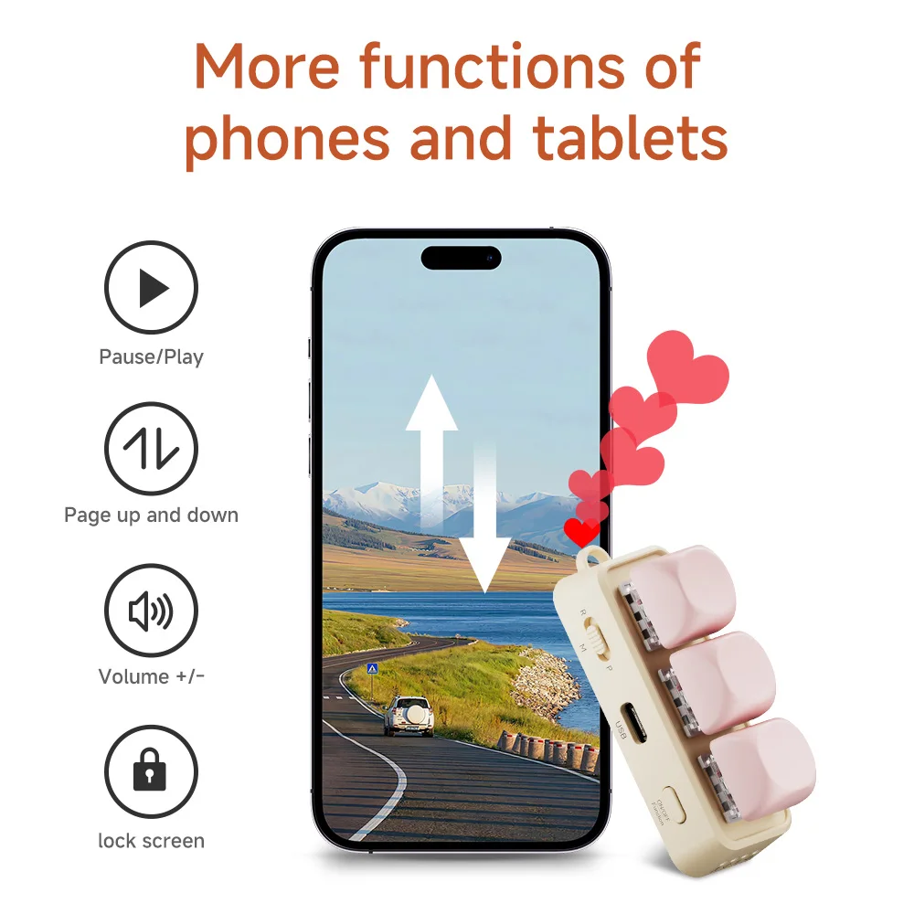 Multi-functional Keyboard Page Turner Short Video Slide PPT PDF Page Flipping Music Switch Take Photos Blue Tooth Remote Control thumbnail 6