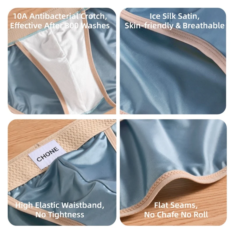3pcs【LORIEN CREST】Luxury Men's Satin-like Ice Silk Briefs High Elastic Ultra Soft Breathable Antibacterial Comfortable Underwear thumbnail 5