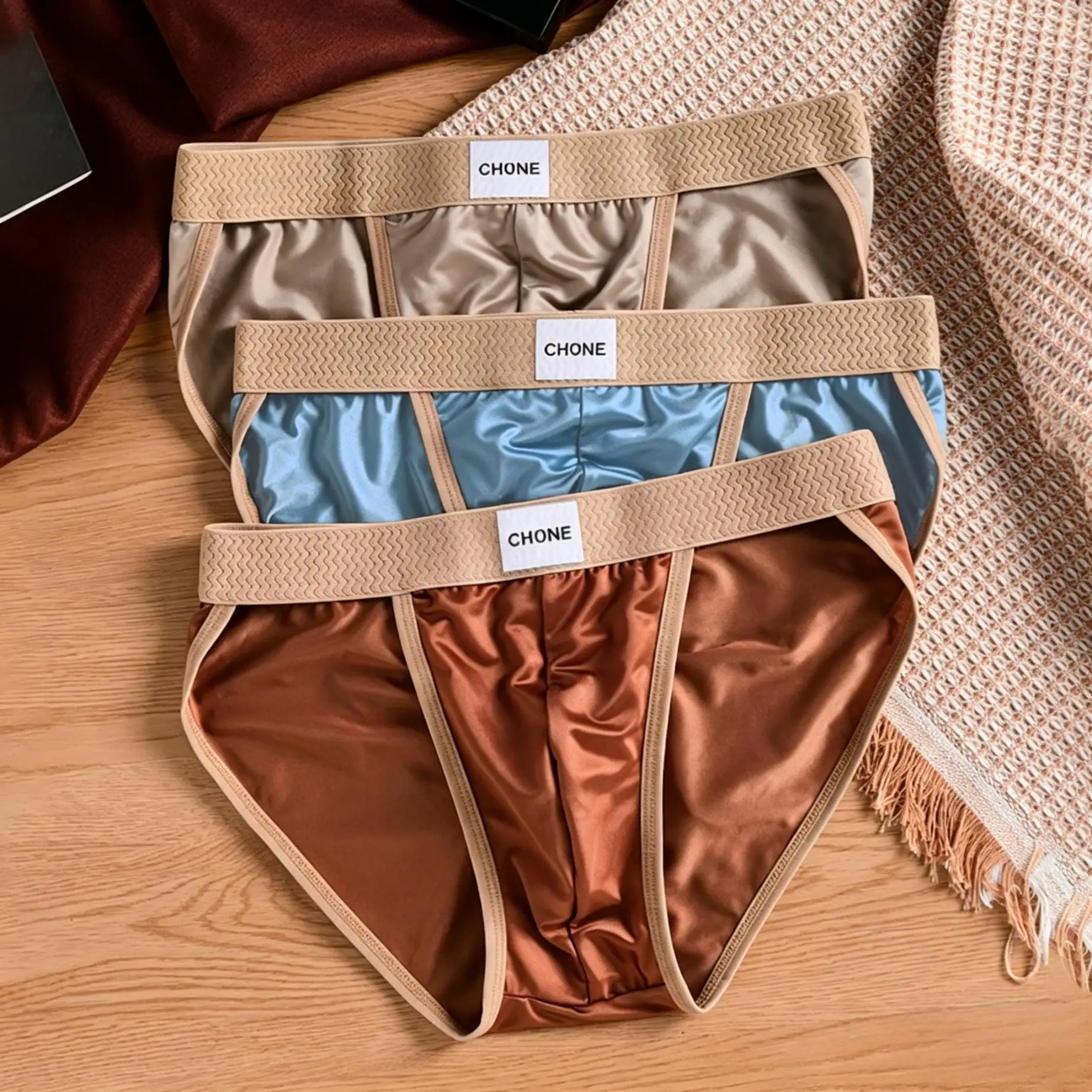 3pcs【LORIEN CREST】Luxury Men's Satin-like Ice Silk Briefs High Elastic Ultra Soft Breathable Antibacterial Comfortable Underwear thumbnail 3