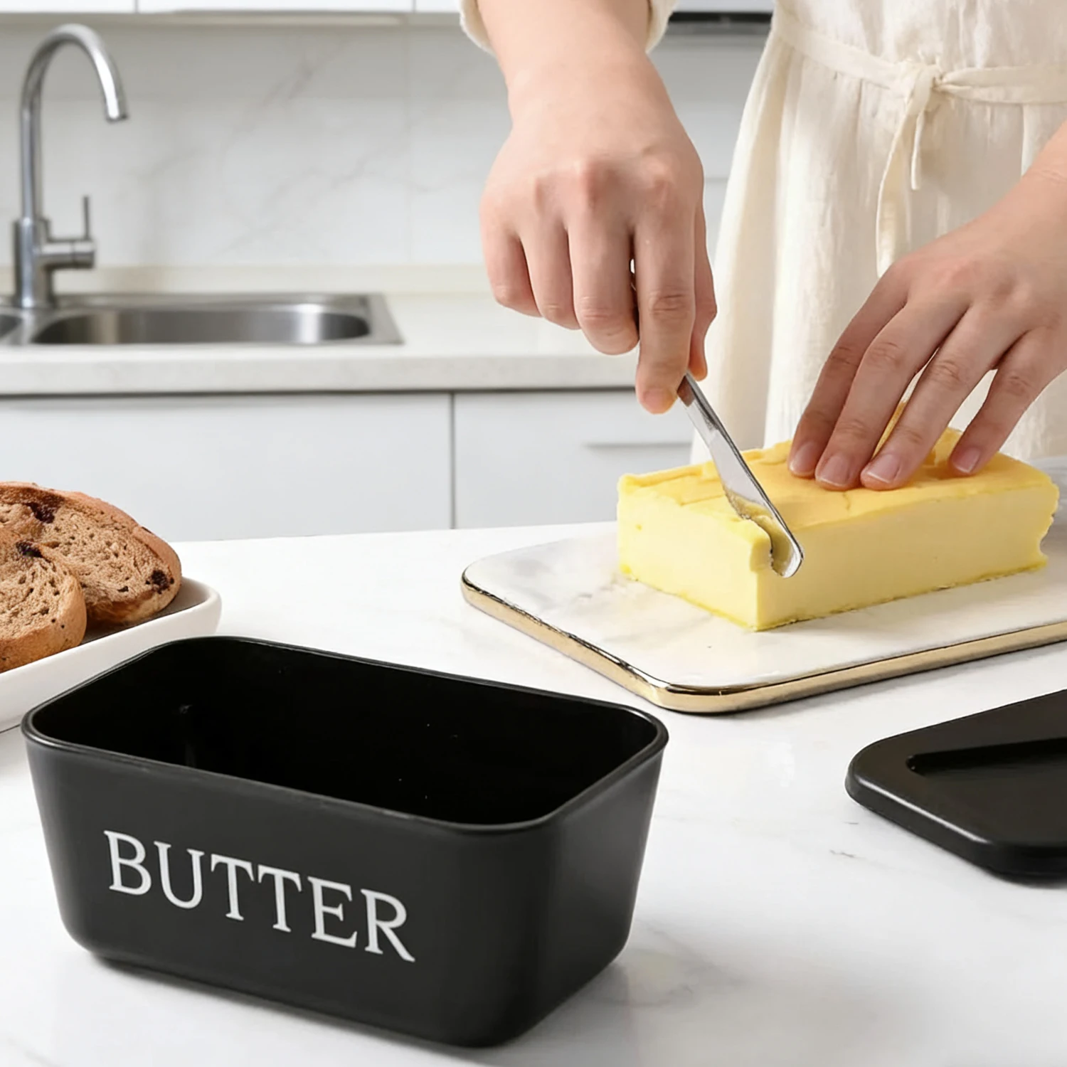 Butter Container Box with Stainless Steel Knife Restaurant Sealed Storage Box Refrigerator Cheese Container Kitchen Tableware thumbnail 3