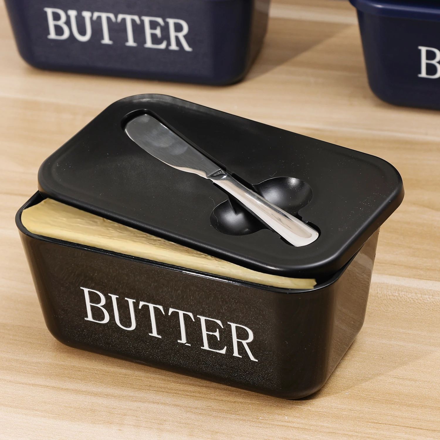 Butter Container Box with Stainless Steel Knife Restaurant Sealed Storage Box Refrigerator Cheese Container Kitchen Tableware thumbnail 2