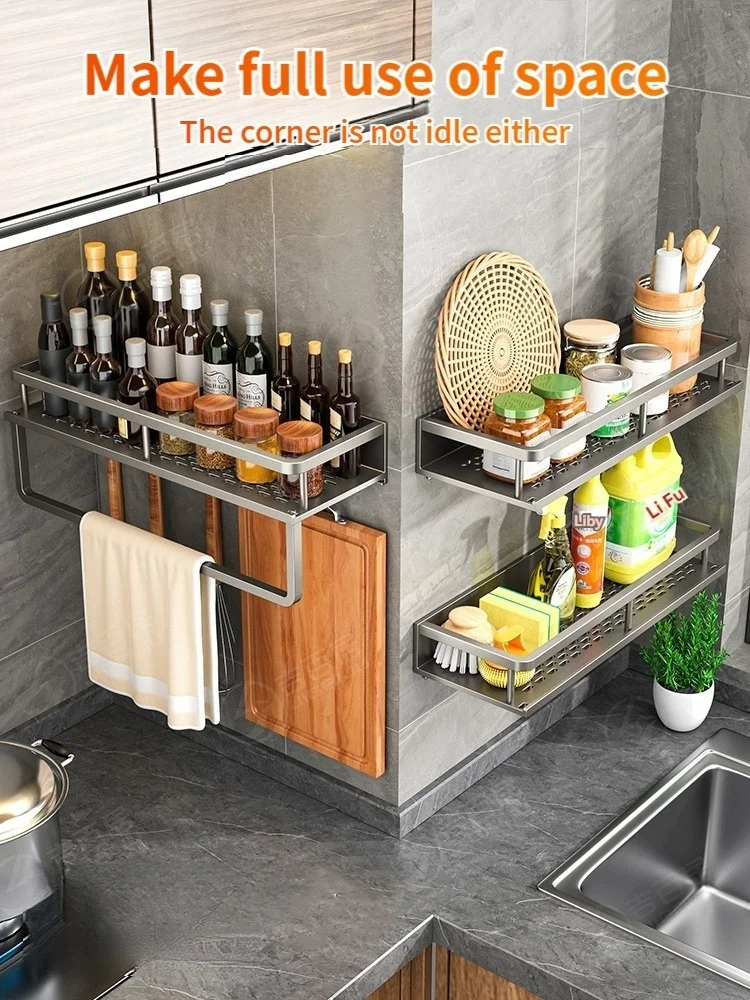 Kitchen Storage Rack Wall Mounted Seasoning Rack Wall Mounted Seasoning Multifunctional Household Storage Rack thumbnail 3