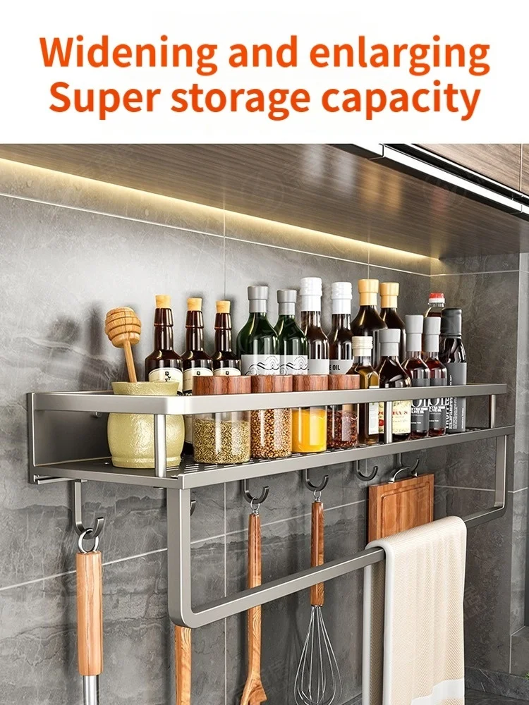 Kitchen Storage Rack Wall Mounted Seasoning Rack Wall Mounted Seasoning Multifunctional Household Storage Rack thumbnail 5