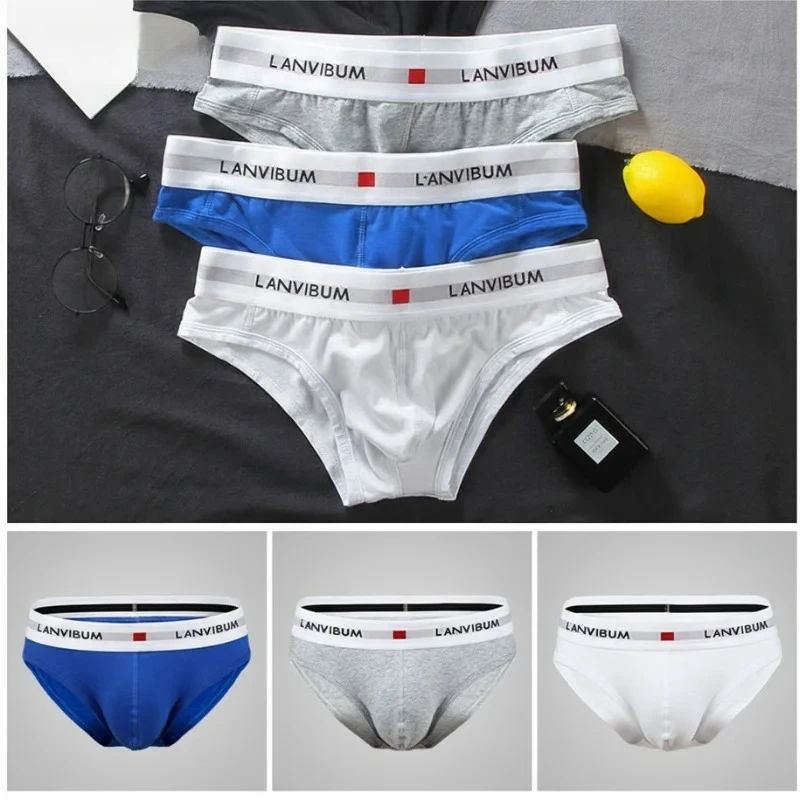 3pcs【LORIEN CREST】Men's Pure Cotton Low Waist Elastic Sexy Loose Breathable Youth Pant Headband Underwear Summer Cotton Briefs thumbnail 3