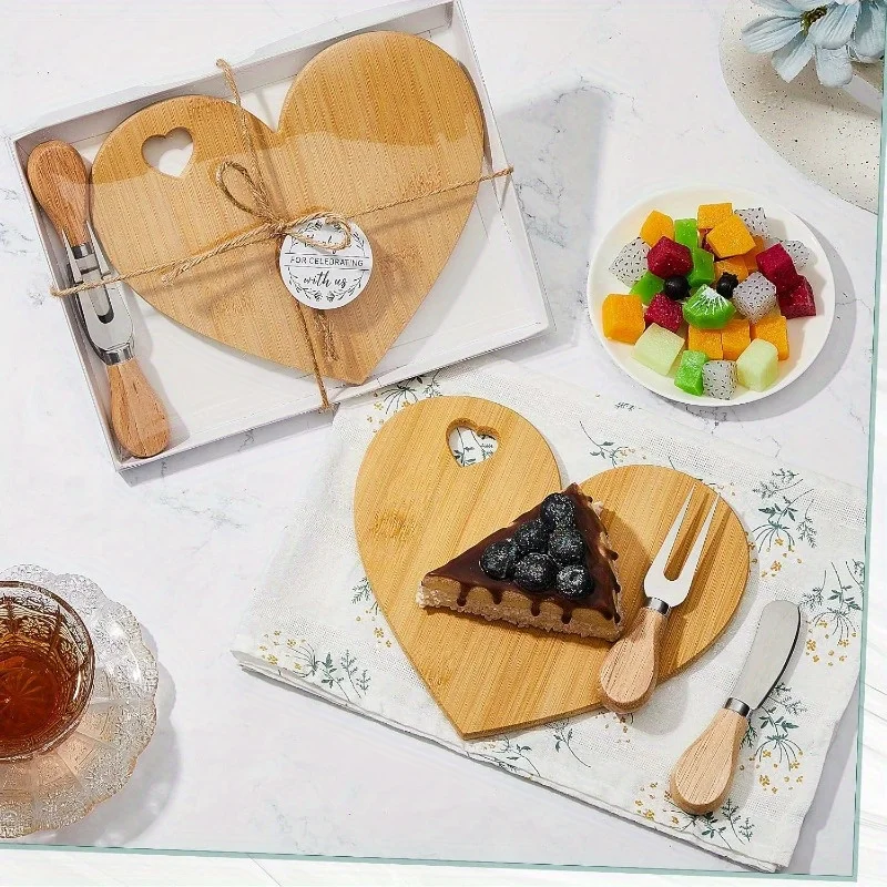 1 Set Favor Heart Cheese Board - Mini Charcuterie Board with Wooden Cheese Knives, Perfect for Bridal Showers, Weddings thumbnail 2