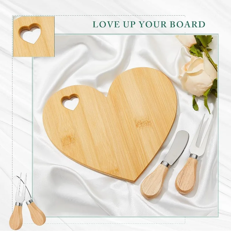 1 Set Favor Heart Cheese Board - Mini Charcuterie Board with Wooden Cheese Knives, Perfect for Bridal Showers, Weddings thumbnail 6