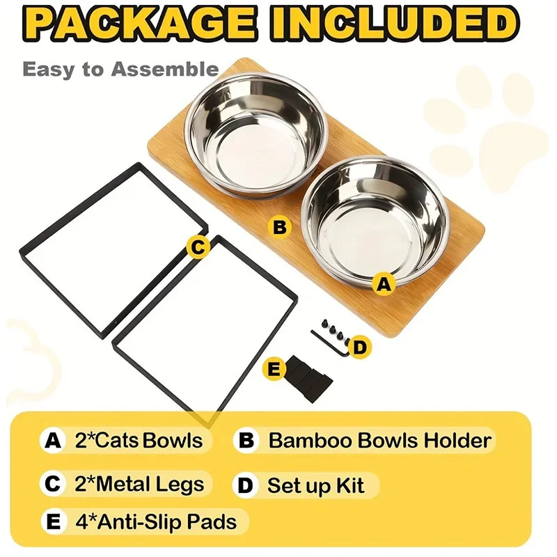 Elevated Cat Bowl Wooden 15° Tilted Raised Pet Bowl Stand with 2/3 Stainless Steel Bowl Neck Protection Dog Feeder Pet Supplies thumbnail 6