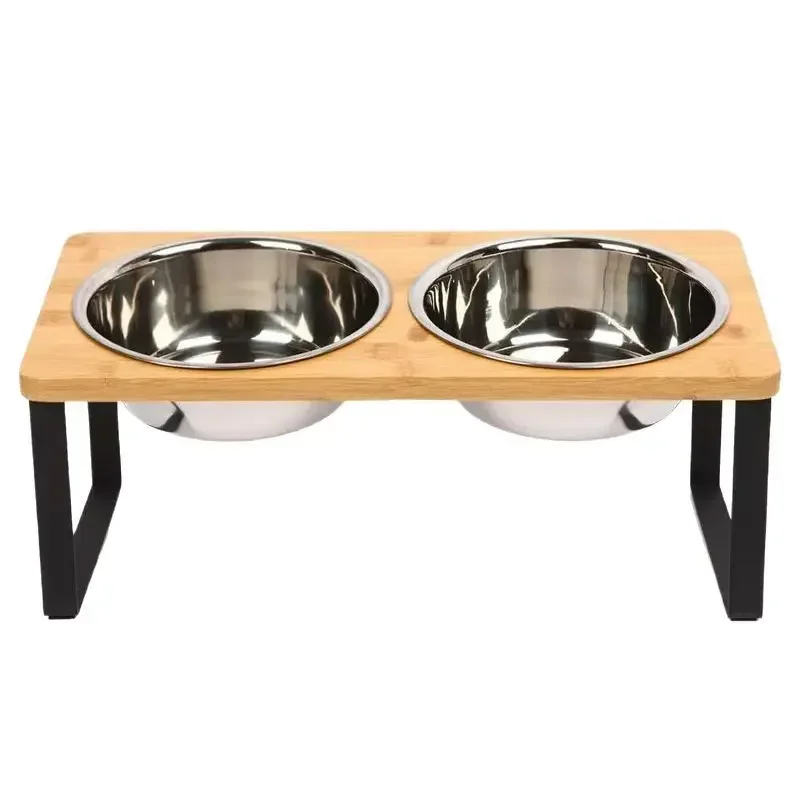 Elevated Cat Bowl Wooden 15° Tilted Raised Pet Bowl Stand with 2/3 Stainless Steel Bowl Neck Protection Dog Feeder Pet Supplies thumbnail 4