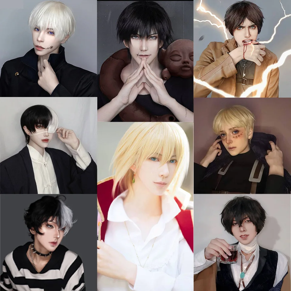 Short hair synthetic men's role-playing wig heat-resistant fireworks perm short curly hair natural black daily wig thumbnail 5