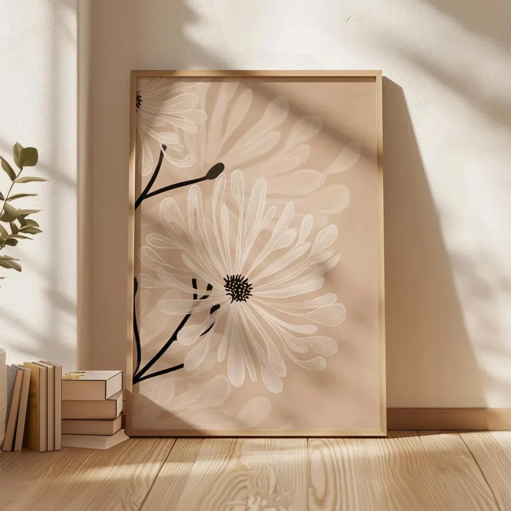 1pc Retro Beige Floral Line Printing,Simple Canvas Painting,Frameless Modern Plant Wall Decor for Living Room,Housewarming Gifts thumbnail 2