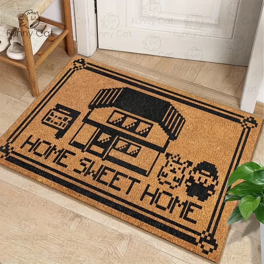 VIKAMA Japanese-Style Cartoon Pixel-Style Floor Mat, For Entrance, Bathroom And Kitchen. Non-Slip, Dirt-Proof Carpet Home Decor