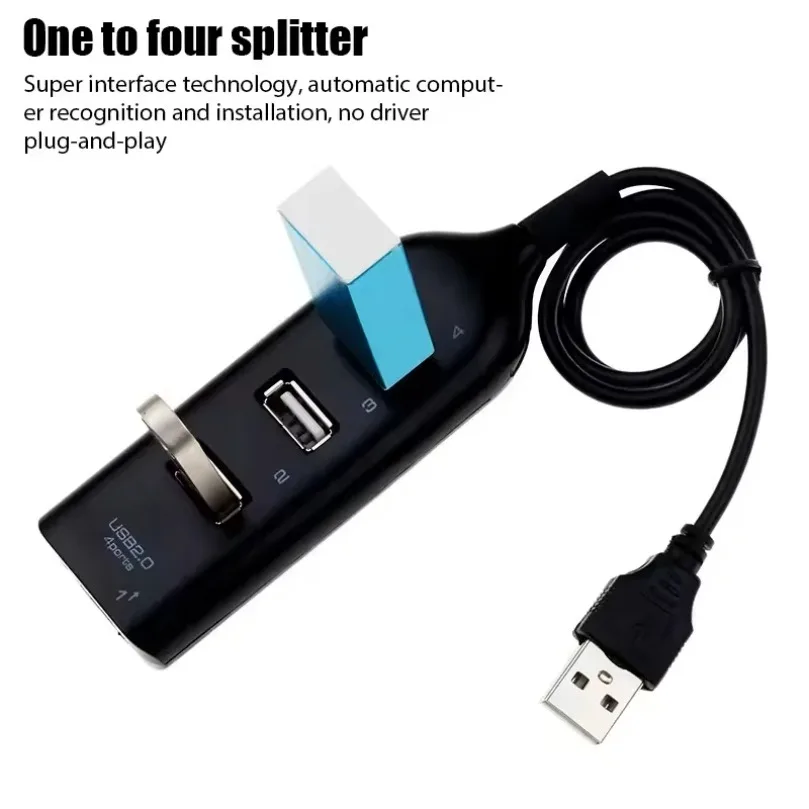 2025 High Speed USB Hub 4 Port USB 2.0 with Cable Mini USB Splitter Hub Use Power Adapter Multiple Socket For PC Laptop Notebook thumbnail 5