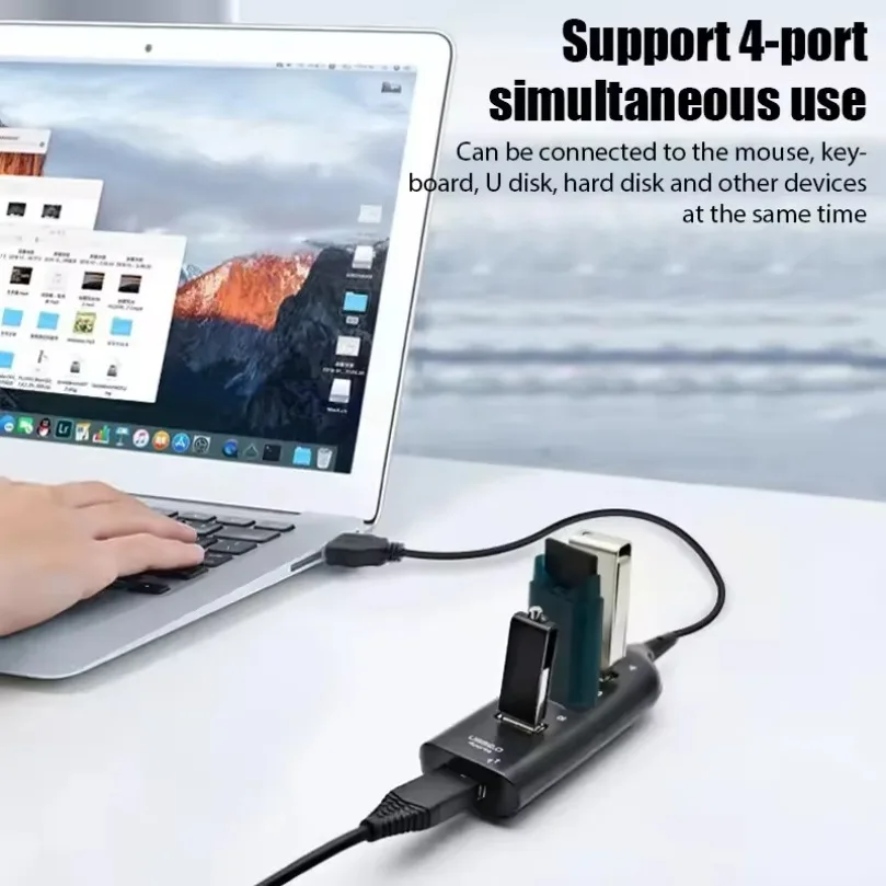 2025 High Speed USB Hub 4 Port USB 2.0 with Cable Mini USB Splitter Hub Use Power Adapter Multiple Socket For PC Laptop Notebook thumbnail 2