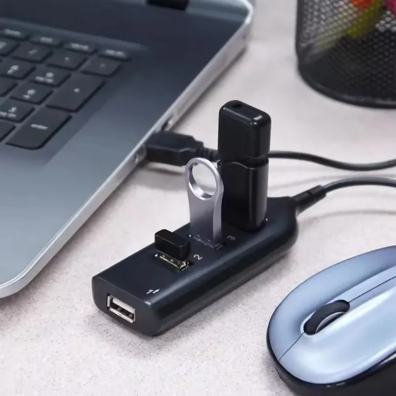 2025 High Speed USB Hub 4 Port USB 2.0 with Cable Mini USB Splitter Hub Use Power Adapter Multiple Socket For PC Laptop Notebook thumbnail 4