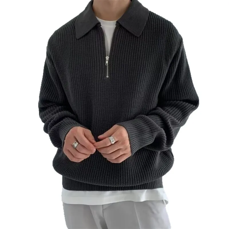 Men's Polo Neck Sweater Winter Thickened Loose Half Zip Knitted Autumn Winter Lazy Japanese Style Vintage Trendy Outerwear thumbnail 5