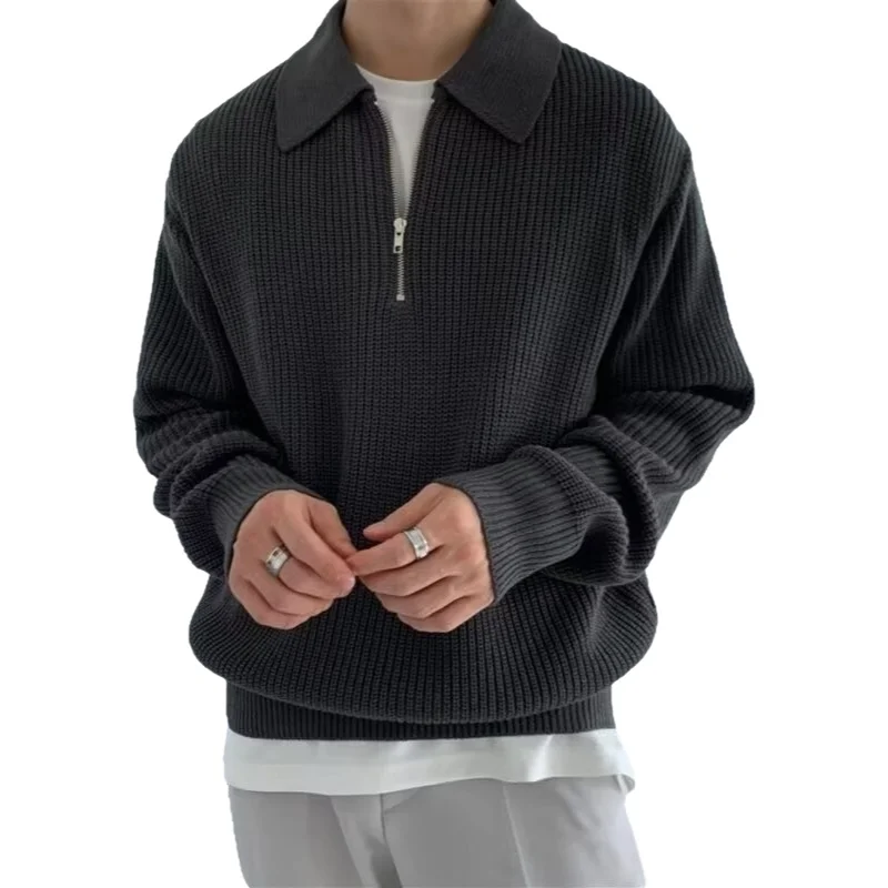 Men's Polo Neck Sweater Winter Thickened Loose Half Zip Knitted Autumn Winter Lazy Japanese Style Vintage Trendy Outerwear thumbnail 6