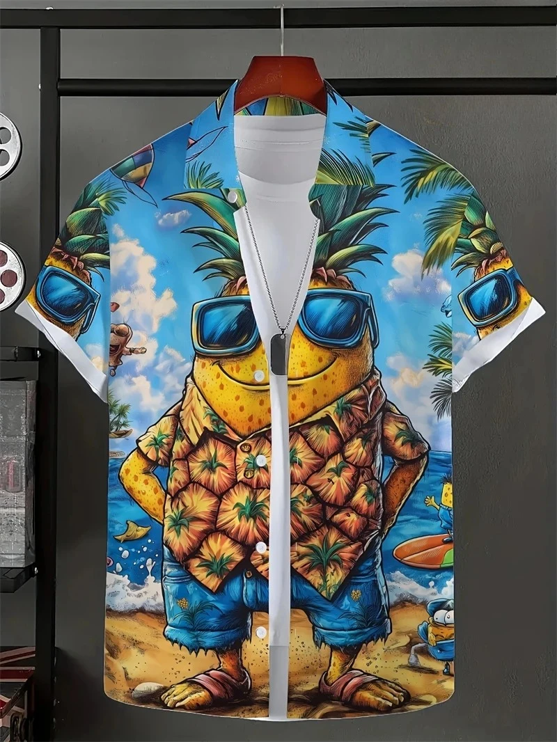 Hawaiian Men's Shirt Abstract Banana Pineapple 3D Printing Tee 2025 Funny Fruit Summer Blouse Lapel Short Sleeves Shirts Tops thumbnail 6