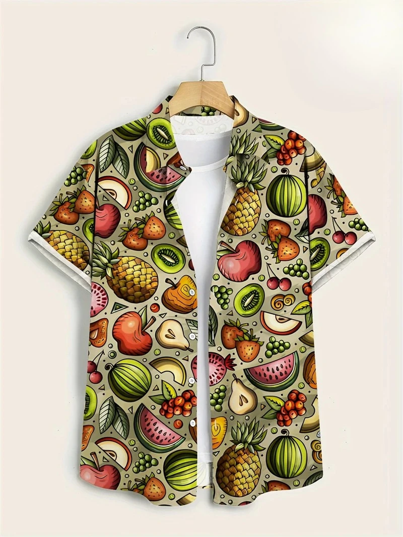 Hawaiian Men's Shirt Abstract Banana Pineapple 3D Printing Tee 2025 Funny Fruit Summer Blouse Lapel Short Sleeves Shirts Tops thumbnail 4
