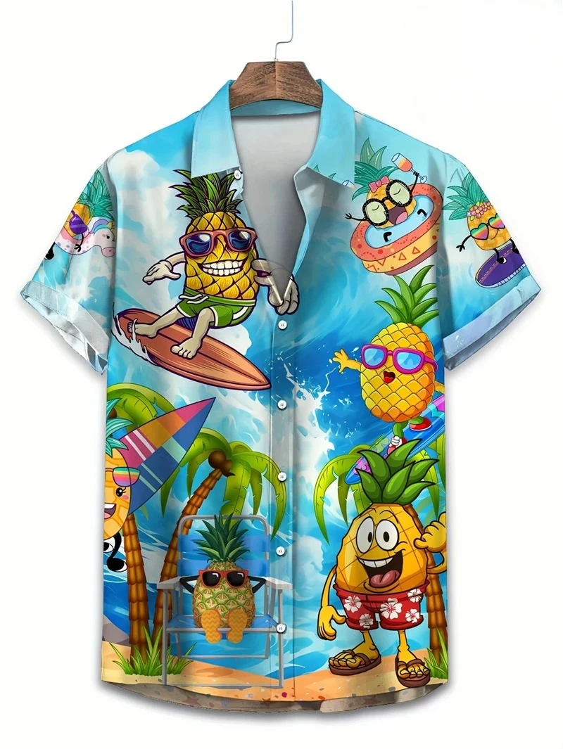 Hawaiian Men's Shirt Abstract Banana Pineapple 3D Printing Tee 2025 Funny Fruit Summer Blouse Lapel Short Sleeves Shirts Tops thumbnail 3