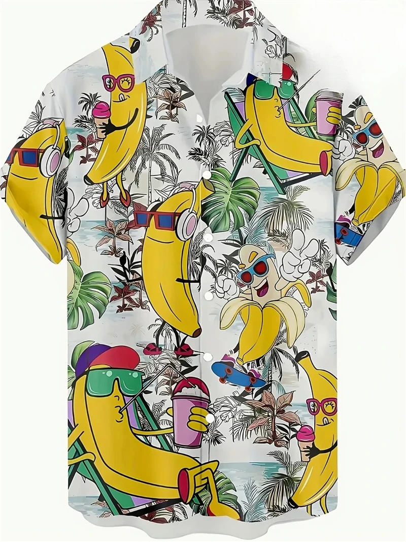 Hawaiian Men's Shirt Abstract Banana Pineapple 3D Printing Tee 2025 Funny Fruit Summer Blouse Lapel Short Sleeves Shirts Tops thumbnail 5