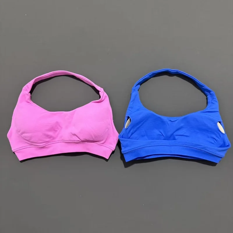 HISTELLO Sports Bra Women Seamless Yoga Underwear Halter Neck Strap Open Back Design Gym Top Workout Fitness Running Bra thumbnail 3