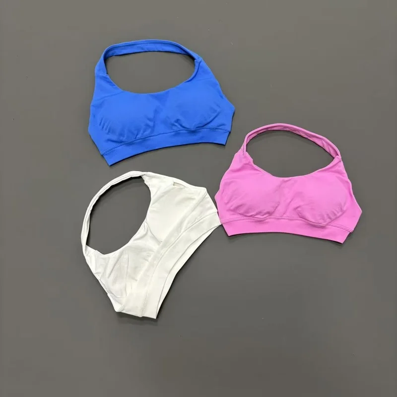 HISTELLO Sports Bra Women Seamless Yoga Underwear Halter Neck Strap Open Back Design Gym Top Workout Fitness Running Bra