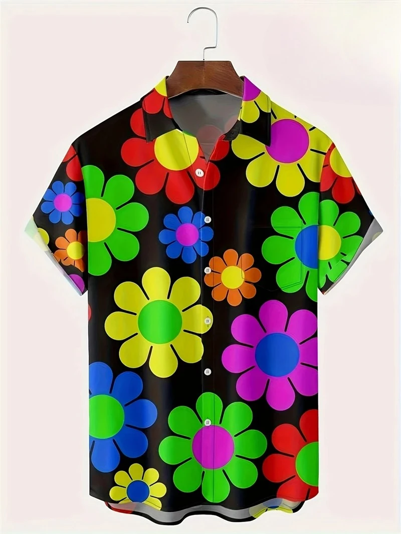 Floral Shirts Men's Hawaii Holiday Party Blouse 2025 Lapel Beach Shirt Flower Camisas Short-sleeved Womens Clothes thumbnail 4