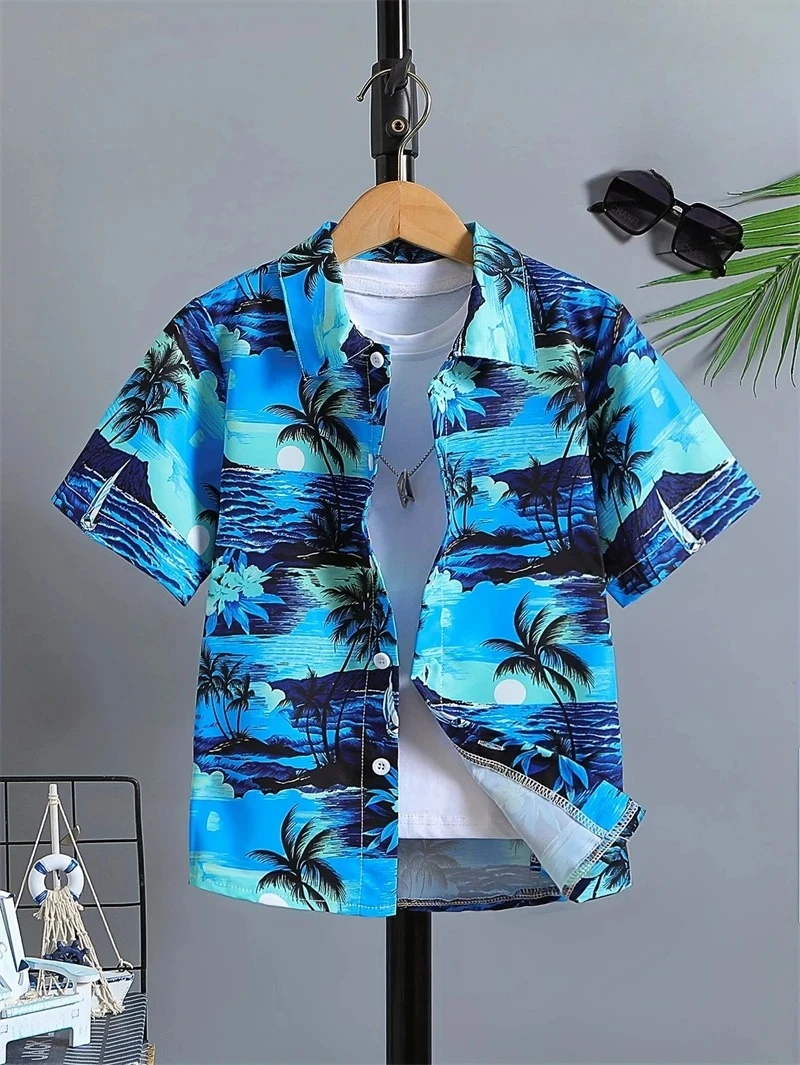 Floral Shirts Men's Hawaii Holiday Party Blouse 2025 Lapel Beach Shirt Flower Camisas Short-sleeved Womens Clothes thumbnail 6