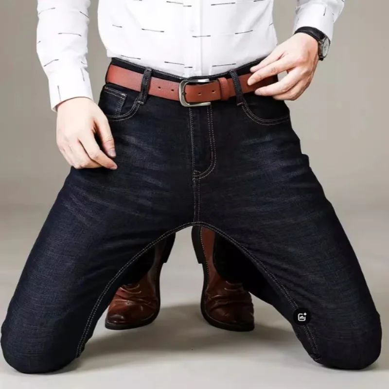 New Men Light Luxury Stretch Slim Fit Pants Comfortable Soft Business Fashion Straight Casual Denim Trousers Male Brand Clothing thumbnail 2