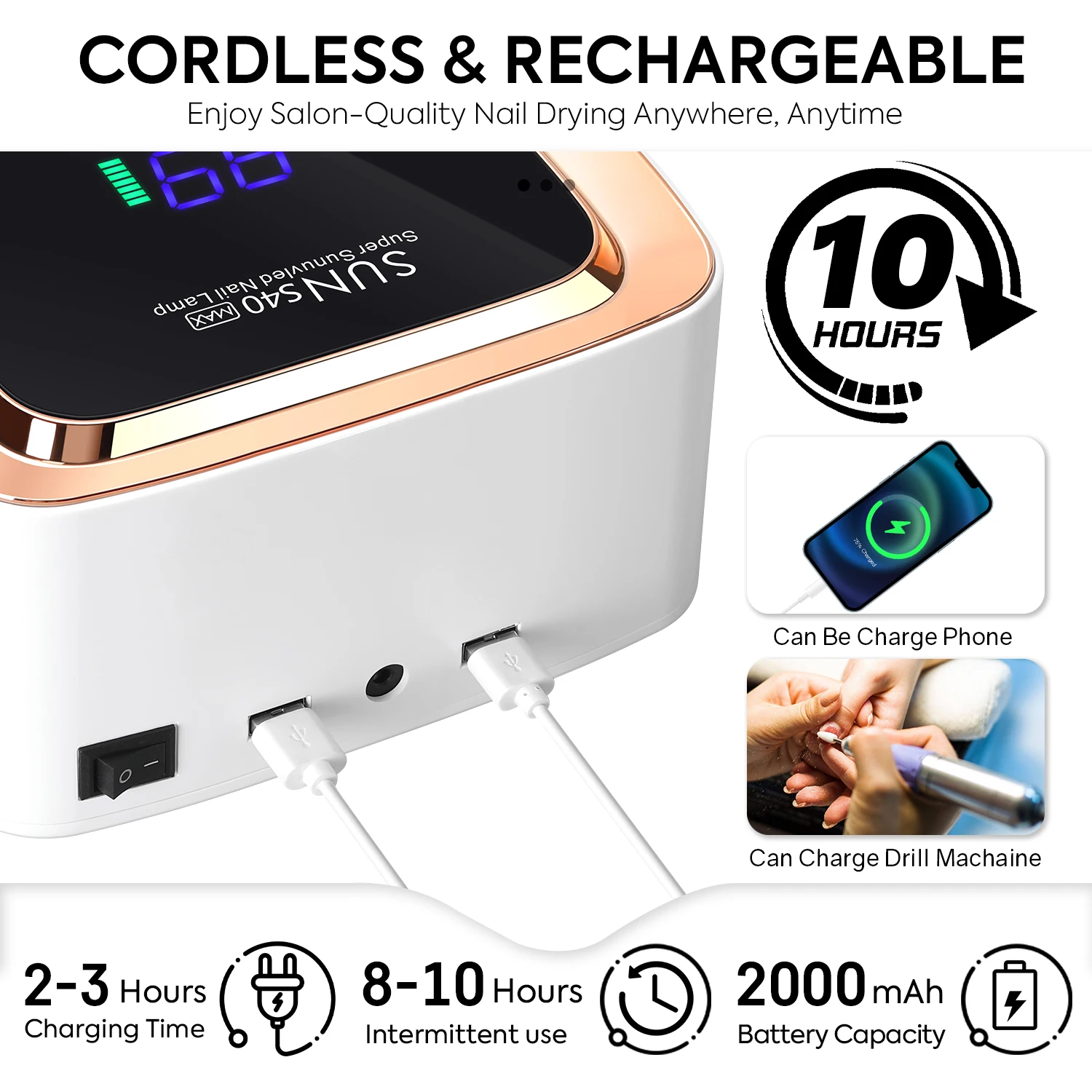 180W Cordless UV LED Nail Lamp With LCD Display Wireless 57LEDS Nail Drying Lamp For Drying Polish Gel Rechargeable Salon Tools thumbnail 6