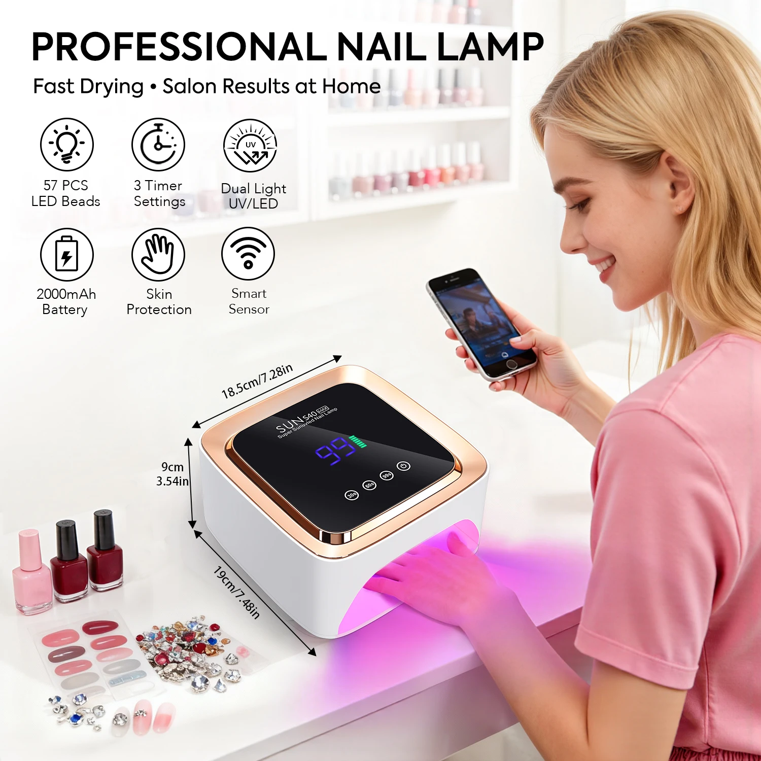 180W Cordless UV LED Nail Lamp With LCD Display Wireless 57LEDS Nail Drying Lamp For Drying Polish Gel Rechargeable Salon Tools thumbnail 4