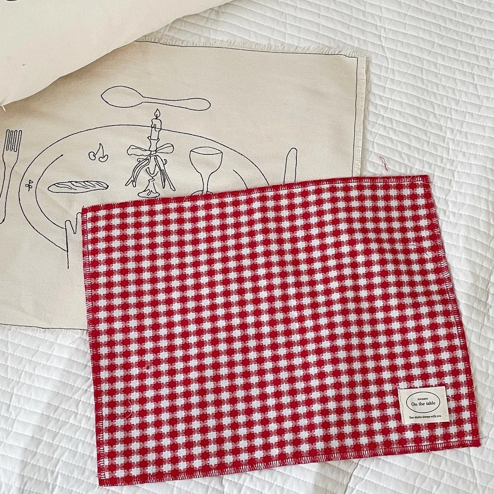 Placemat Double-Sided Plaid Jacquard Christmas Atmosphere Pillowcase Kitchen Tablecloth Korean Style Ins Trendy Dining Fabric thumbnail 6