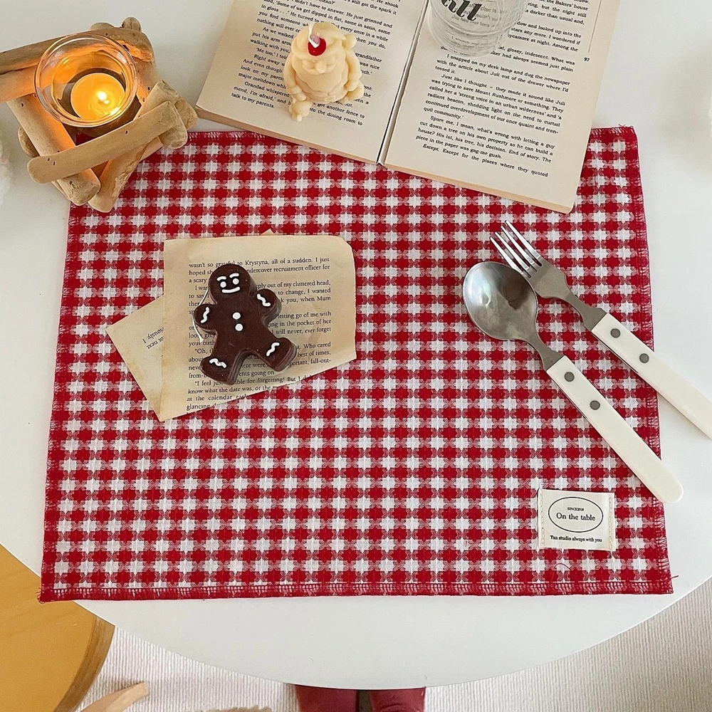 Placemat Double-Sided Plaid Jacquard Christmas Atmosphere Pillowcase Kitchen Tablecloth Korean Style Ins Trendy Dining Fabric