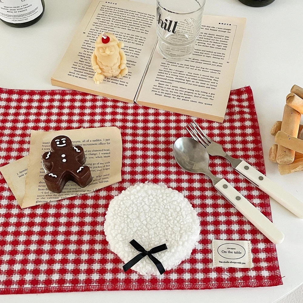 Placemat Double-Sided Plaid Jacquard Christmas Atmosphere Pillowcase Kitchen Tablecloth Korean Style Ins Trendy Dining Fabric thumbnail 2