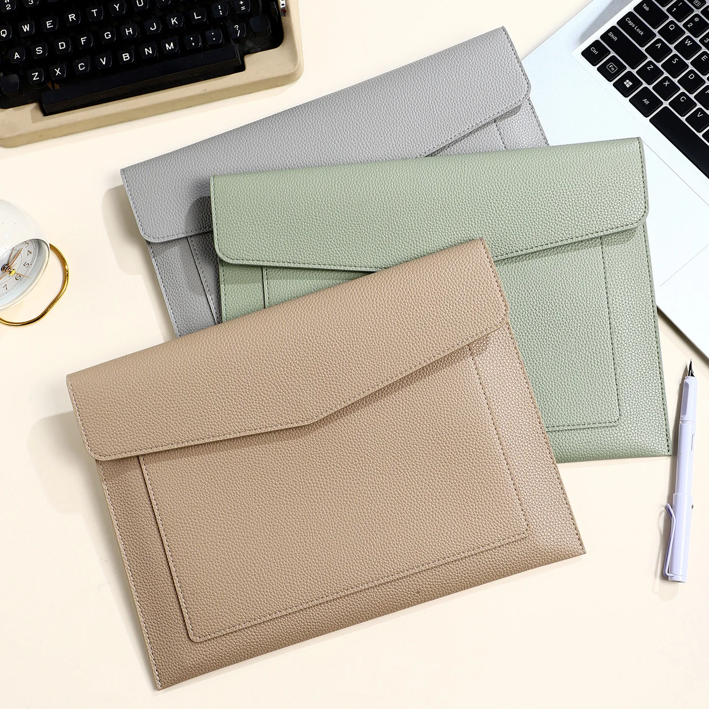1Pc 13.4 Inch Heavy PU Leather A4 File Bag Stationery - Fashionable Office Supplies for Office & School Organization thumbnail 6