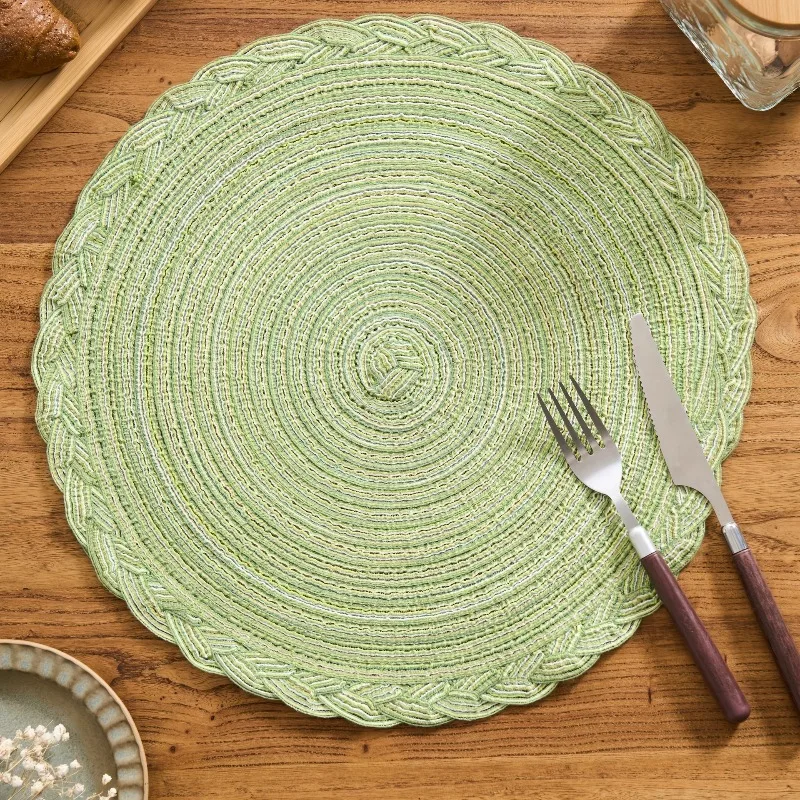 Round Woven Placemats with Lace Trim, 29.97 cm - Solid Color Options, Retro Style Kitchen Table Decor Mats thumbnail 5