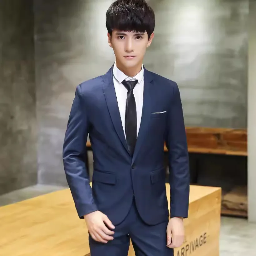 Slim Fit Korean Style Wedding Suit Men's Business Formal Groomsmen Dress Suit Cross-Border Model Polyester Fiber Four Seasons thumbnail 3