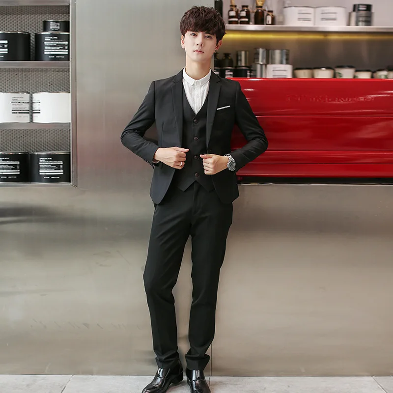 Slim Fit Korean Style Wedding Suit Men's Business Formal Groomsmen Dress Suit Cross-Border Model Polyester Fiber Four Seasons thumbnail 2