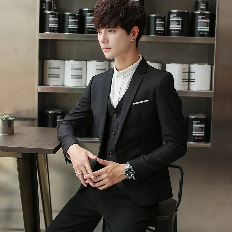 Slim Fit Korean Style Wedding Suit Men's Business Formal Groomsmen Dress Suit Cross-Border Model Polyester Fiber Four Seasons thumbnail 4