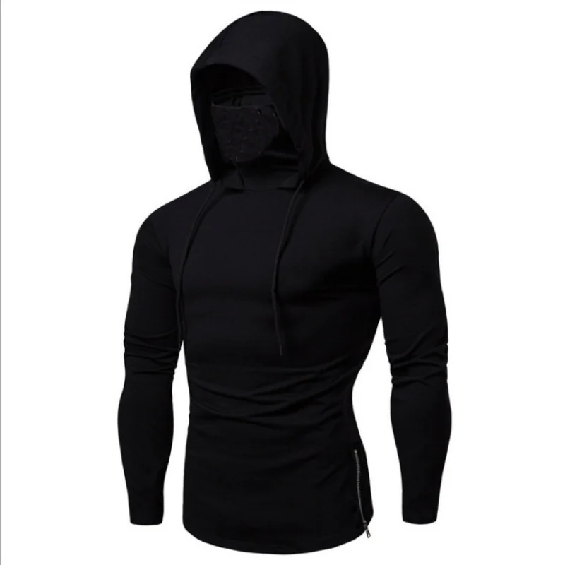 2026 Men's Spring Autumn Gym Thin Hoodie with Mask Casual Splice Large Mask Hooded Sweatshirt for Cycling motorcycle And Fitness thumbnail 2