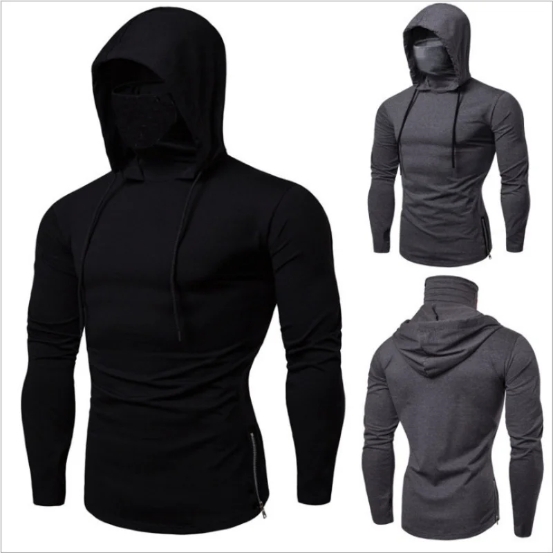2026 Men's Spring Autumn Gym Thin Hoodie with Mask Casual Splice Large Mask Hooded Sweatshirt for Cycling motorcycle And Fitness thumbnail 5