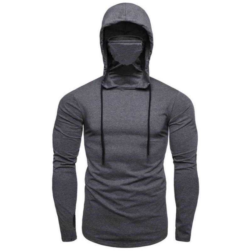 2026 Men's Spring Autumn Gym Thin Hoodie with Mask Casual Splice Large Mask Hooded Sweatshirt for Cycling motorcycle And Fitness thumbnail 3