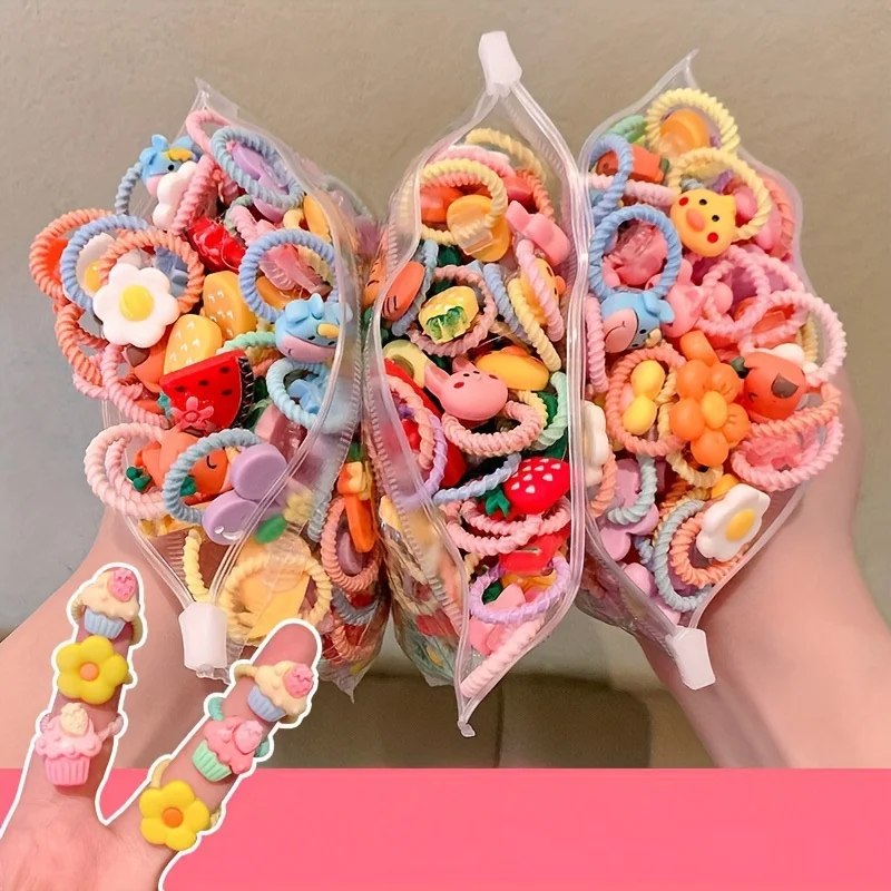 30 pieces of mixed-pack animal-themed small elastic bands, a set of festive hair accessories for elegant girls. thumbnail 4