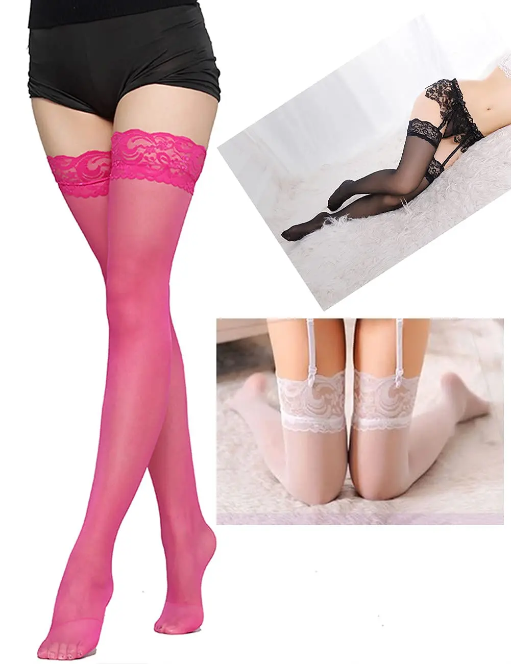 Sexy Lace Stockings for Women Thigh High Sheer Breathable Summer Socks JK Style Fashion Versatile Lingerie Black White Red thumbnail 4