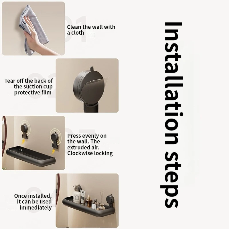 Suction Cup Bathroom Towel Rack Space Aluminum Wall-Mounted Minimalist Multi-Functional Storage Shelf No Drilling Required thumbnail 6