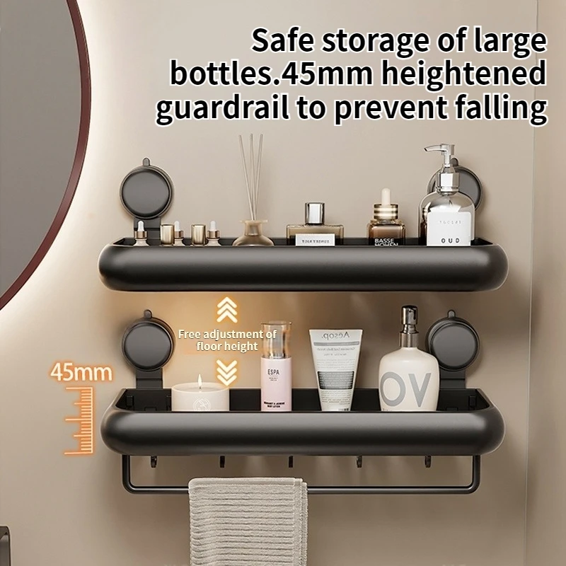 Suction Cup Bathroom Towel Rack Space Aluminum Wall-Mounted Minimalist Multi-Functional Storage Shelf No Drilling Required thumbnail 4